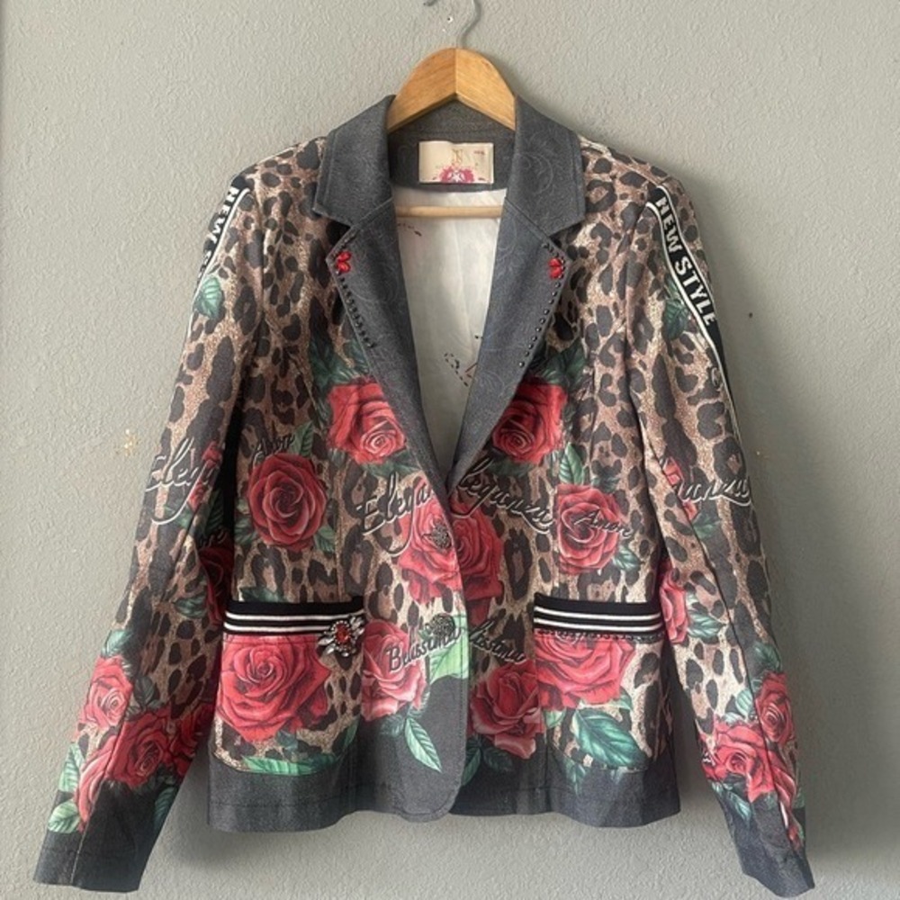 Nice Istanbul Elegant Rose and Leopard Print Blazer